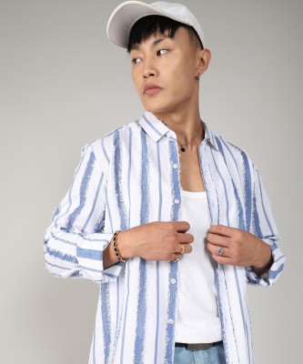 CAMPUS SUTRA Men Striped Casual White, Blue Shirt