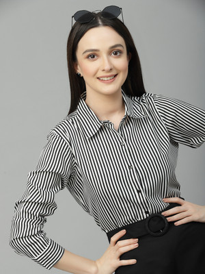Style Quotient Women Striped Casual Black Shirt