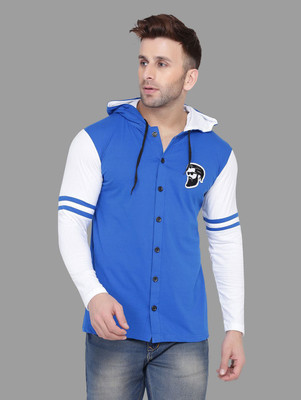 HouseOfCommon Men Solid Casual Blue, White Shirt