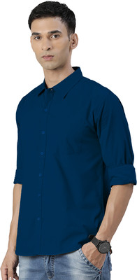Broon Men Solid Casual Dark Blue Shirt