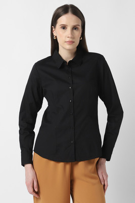 VAN HEUSEN Women Solid Formal Black Shirt