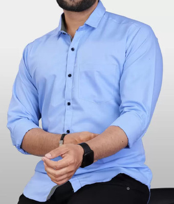 MOXTE Men Solid Formal Light Blue Shirt