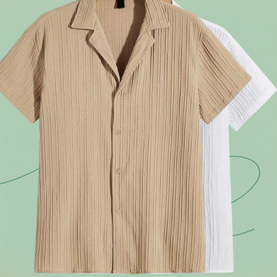 Looksky Men Self Design Casual White, Beige Shirt(Pack of 2)