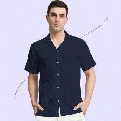 A Surhi Men Self Design Casual Dark Blue Shirt
