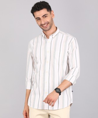 PARX Men Striped Casual Brown Shirt