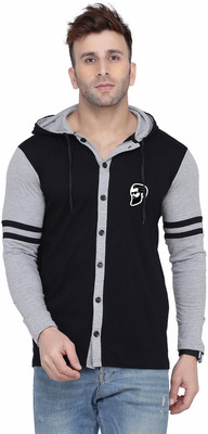 tfurnish Men Self Design Casual Black, Grey Shirt