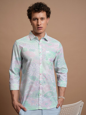 HIGHLANDER Men Printed Casual Pink Shirt