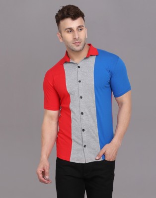 Money Leaf Men Solid Casual Silver, Red, Blue Shirt