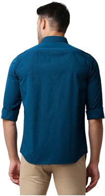 BASICS Men Solid Casual Blue Shirt