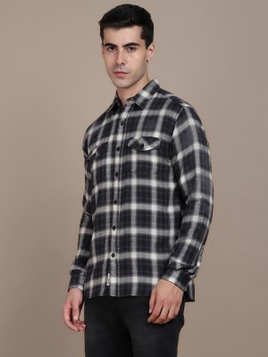 Dennis Lingo Men Checkered Casual Black Shirt