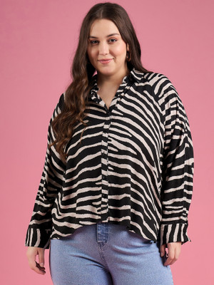 DressBerry Curve Women Animal Print Casual Black, White Shirt