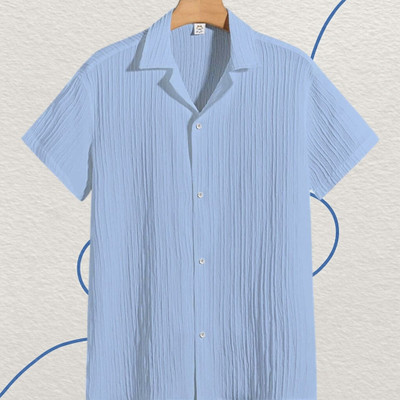 A DEEMOON TREND Men Self Design Casual Light Blue Shirt