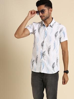 JOVEN Men Printed Casual White Shirt