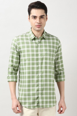 PETER ENGLAND Men Checkered Casual Green Shirt