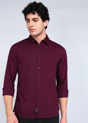 BEING HUMAN Men Solid Casual Maroon Shirt