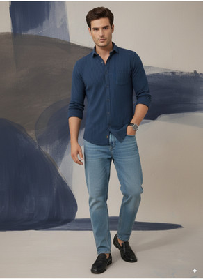 greet fashion Men Solid Casual Dark Blue Shirt