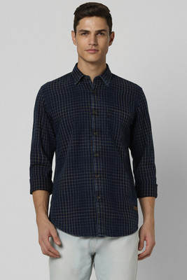 PETER ENGLAND Men Checkered Casual Dark Blue Shirt