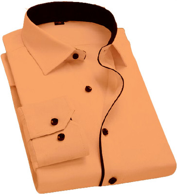 fashion corner Men Solid Formal Orange Shirt