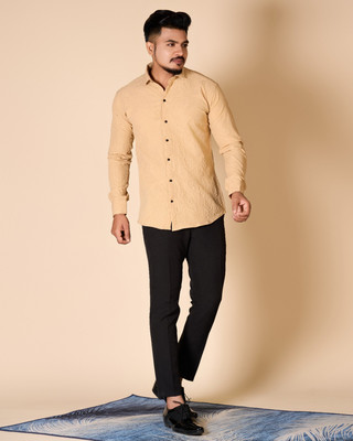 Virendra Textile Men Solid Casual Beige Shirt