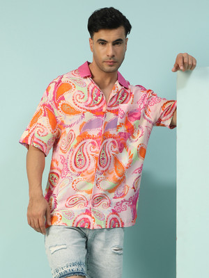 OXOLLOXO Men Floral Print Casual Pink Shirt