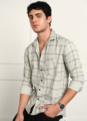 PURE MAN Men Checkered Casual Grey Shirt