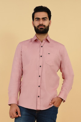 Tanip Men Solid Formal Pink Shirt