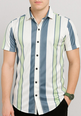 AVOLT Men Striped Casual Green Shirt