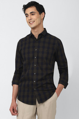 Simon Carter London Men Checkered Casual Dark Blue Shirt