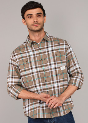 WROGN Men Checkered Casual Brown Shirt