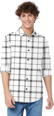 HASINI Fashion Men Checkered Casual White, Black Shirt