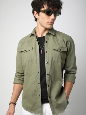 VASTRADO Men Solid Casual Dark Green Shirt