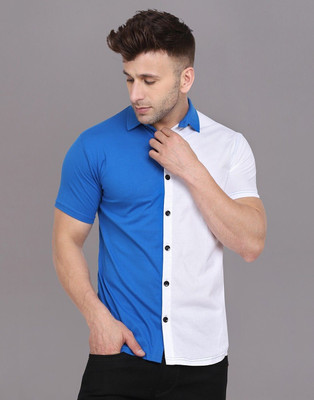 tfurnish Men Self Design Casual White, Blue Shirt