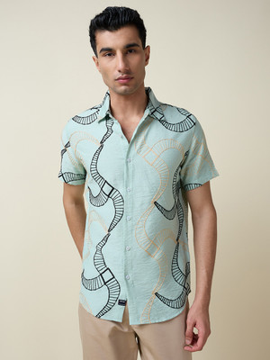 THOMAS SCOTT Men Embroidered Casual Green Shirt