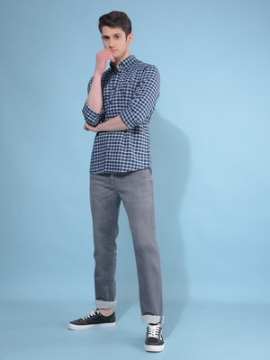 CRIMSOUNE CLUB Men Checkered Casual Blue Shirt