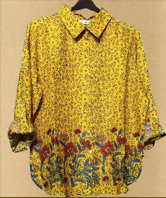 MKOS Women Floral Print Casual Yellow Shirt