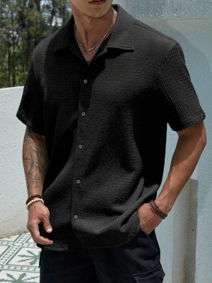 SOLSTICE Men Self Design Casual Black Shirt