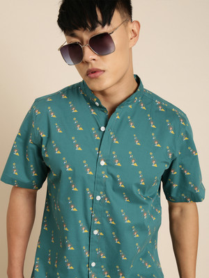 JOVEN Men Printed Casual Light Blue, Yellow, Pink Shirt
