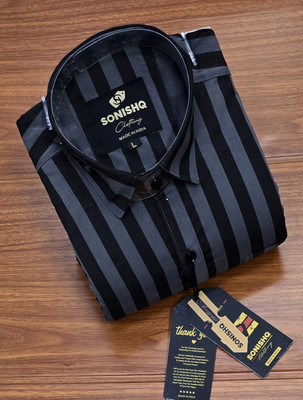 SONISHQ Men Striped Casual Grey Shirt