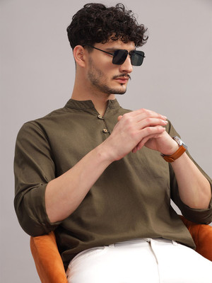 HERE&NOW Men Solid Casual Green Shirt