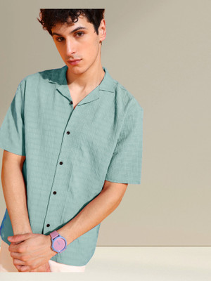 INDICLUB Men Self Design Casual Light Green Shirt
