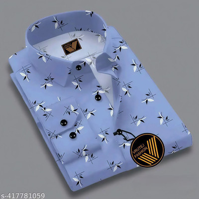 VRUTEJ Men Printed Casual Blue Shirt