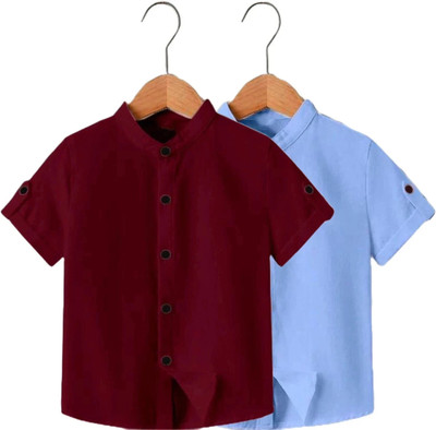 Zarila Boys Solid Casual Maroon, Light Blue Shirt(Pack of 2)