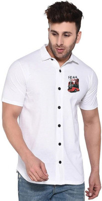 Money Leaf Men Printed Casual White Shirt