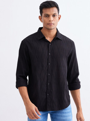 Spykar Men Self Design Casual Black Shirt