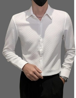 HouseOfCommon Men Self Design Casual White Shirt