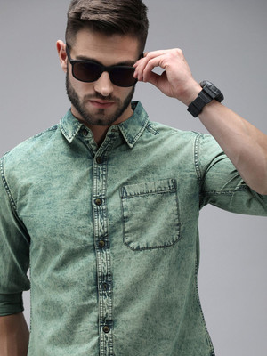 Roadster Men Washed Casual Green Shirt