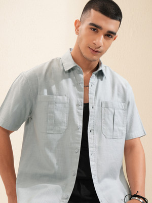 HIGHLANDER Men Solid Casual Blue Shirt