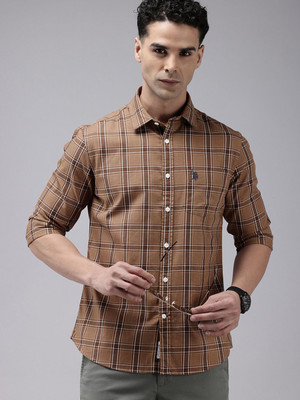 U.S. POLO ASSN. Men Checkered Casual Brown Shirt