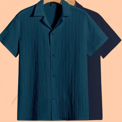 Jenil Fashion Men Self Design, Striped Casual Blue, Dark Blue Shirt