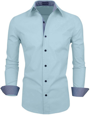 Fifth U Men Solid Casual Light Blue Shirt